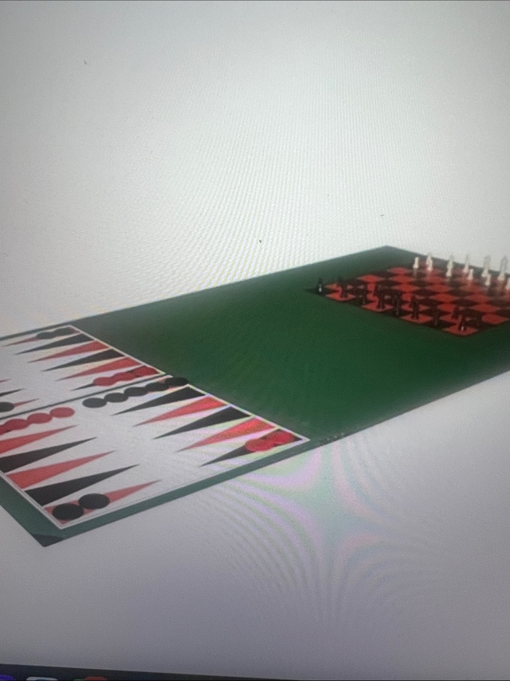 Green 3-in-1 Board Game Set - Backgammon, Checkers, Chess